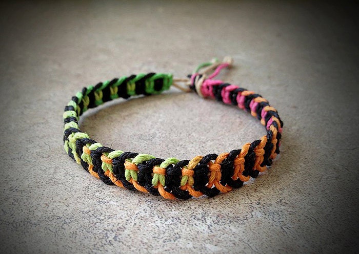 Black Neon Macrame Fishbone-Knot Hemp Bracelet