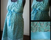 Maternity Hospital Gown-Teal with Pink Cherry Blossoms (Labor and Delivery Hospital Gown)