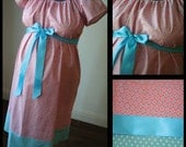 Maternity Hospital Labor Gown-Pink Geometric Floral, Teal Polka Dot Band (labor and delivery gown)