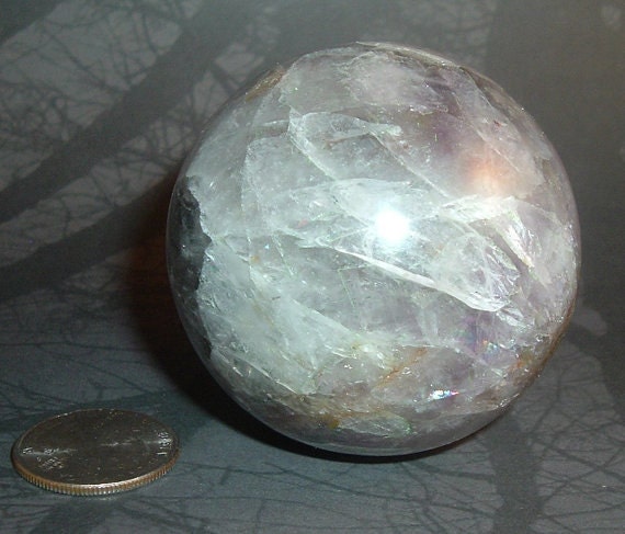 Focus Your Creative Energies - XLChinese Fluorite Sphere purple with little bits of green - Reiki Infused Crystal - 2122