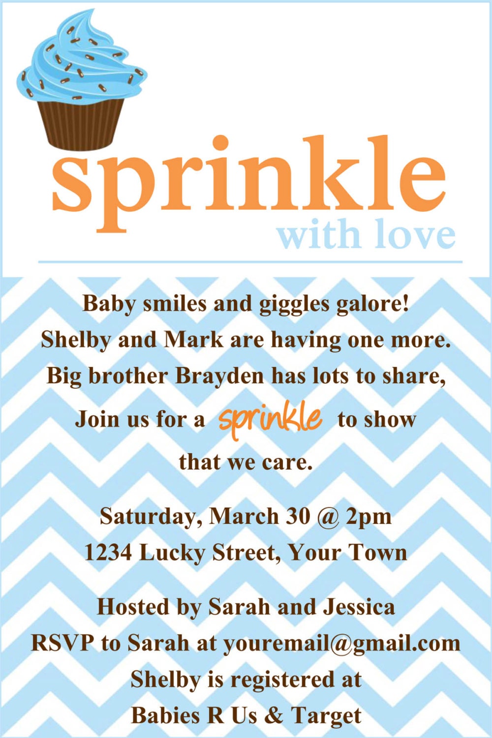 Sprinkle baby shower Invitation Template 4x6 by LuckyBean33