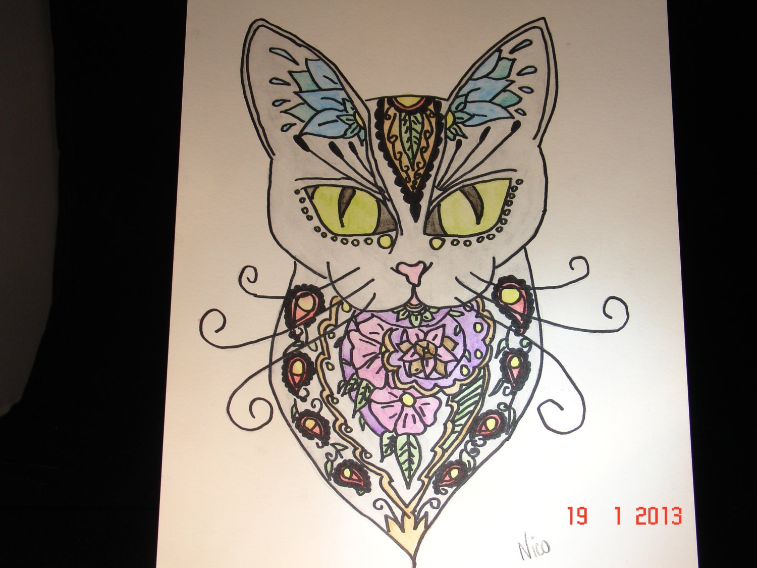 SALE Fancy cat original signed watercolor