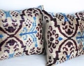Yuner-Silk Velvet Ikat Pillow Cover-Decorative Handmade Pillow Case(2 pieces ) - DOUBLE SET -17,6x16 inches