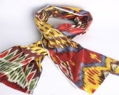 FAST SHIPMENT with FEDEX  (1-3 Days), Silk Ikat modern Scarf, Handwoven ikat silk Scarf,ikat shawl, decorative  ikat scarf
