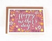 Mother's Day Card Floral primitive 5 x 7 card - eco friendly Pretty Happy Mothers Day