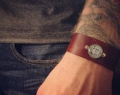 NEW ITEM Custom Leather Men's Cuff - 1 Custom Handwriting or Footprints Charm, Black or Tan