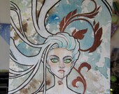 Mushroom Eater Painting, Original Art, Lowbrow, Surrealism, Portrait, Art Nouveau, Nude, Mature