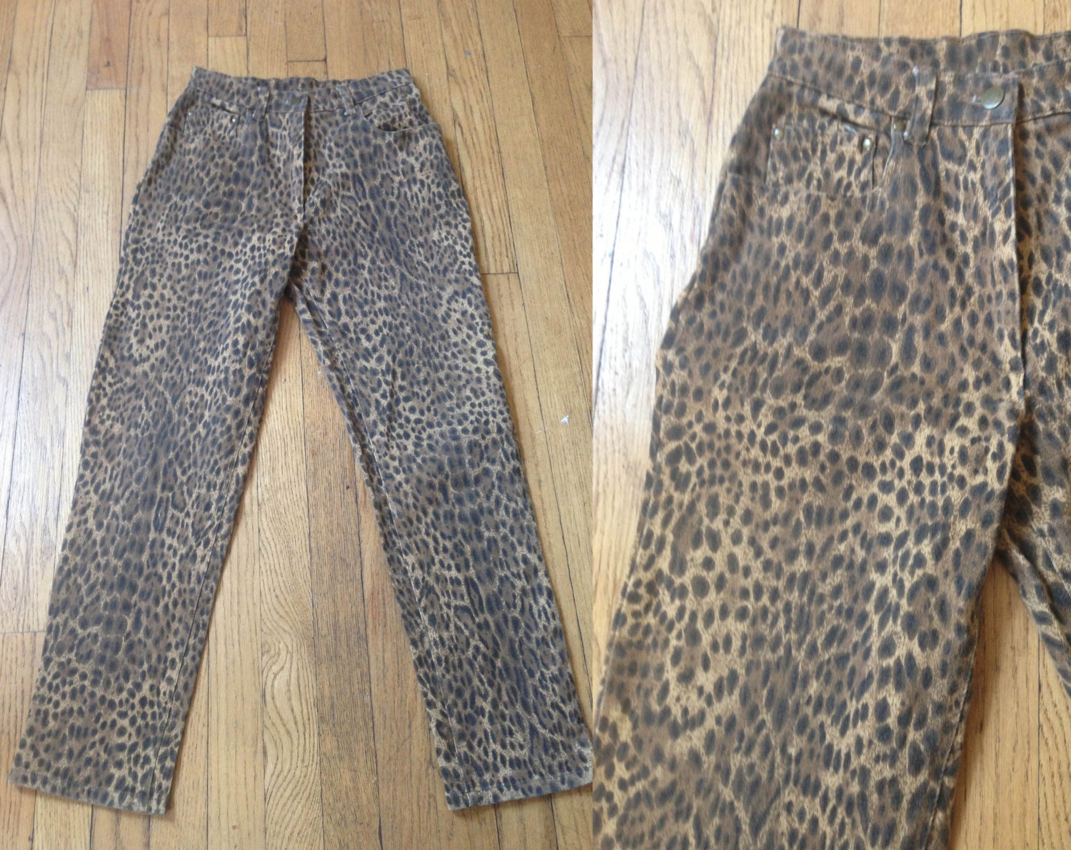 High Waisted Leopard Print Jeans / High Waisted Skinny Jeans / Leopard Print Pants / Size: S
