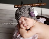 Baby girl grey, purple and white vintage inspired flapper crochet hat