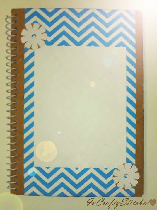 Personalized Spiral Bound Chevron Notebook - Bright Blue - Recycled Paper - Blank Pages - Butterfly Wish - Herringbone - Spring 2013