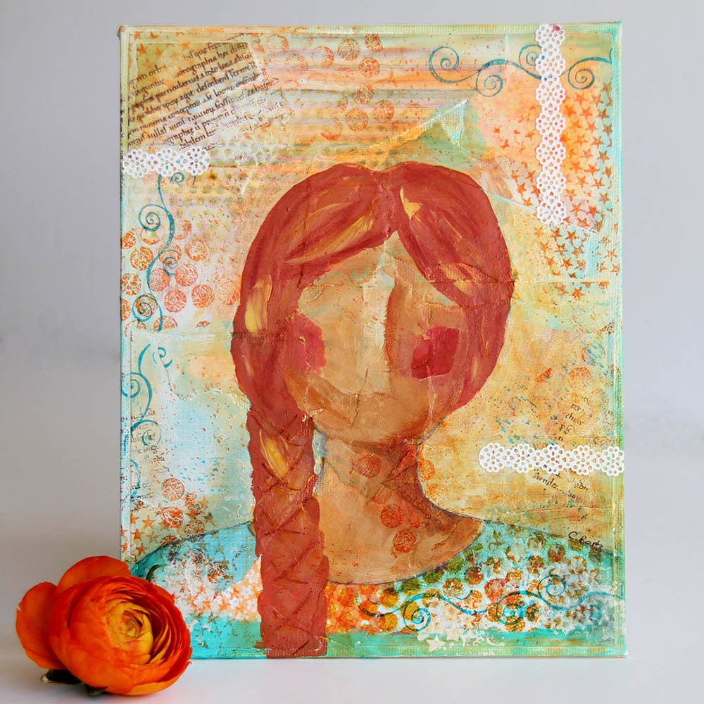 Original Mixed Media Painting of a Young Woman 8 x 10 Canvas Board