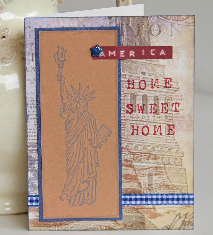 America Patriotic Greeting Card, Home Sweet Home, Fourth of July Notecard