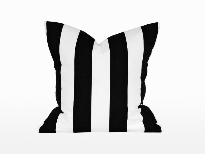 18" x 18" Decorative Throw Pillow / Accent Cushion Cover (Indoor) (Black and White Stripes)