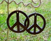 Vintage Faux Leather Brown Peace Sign Earrings