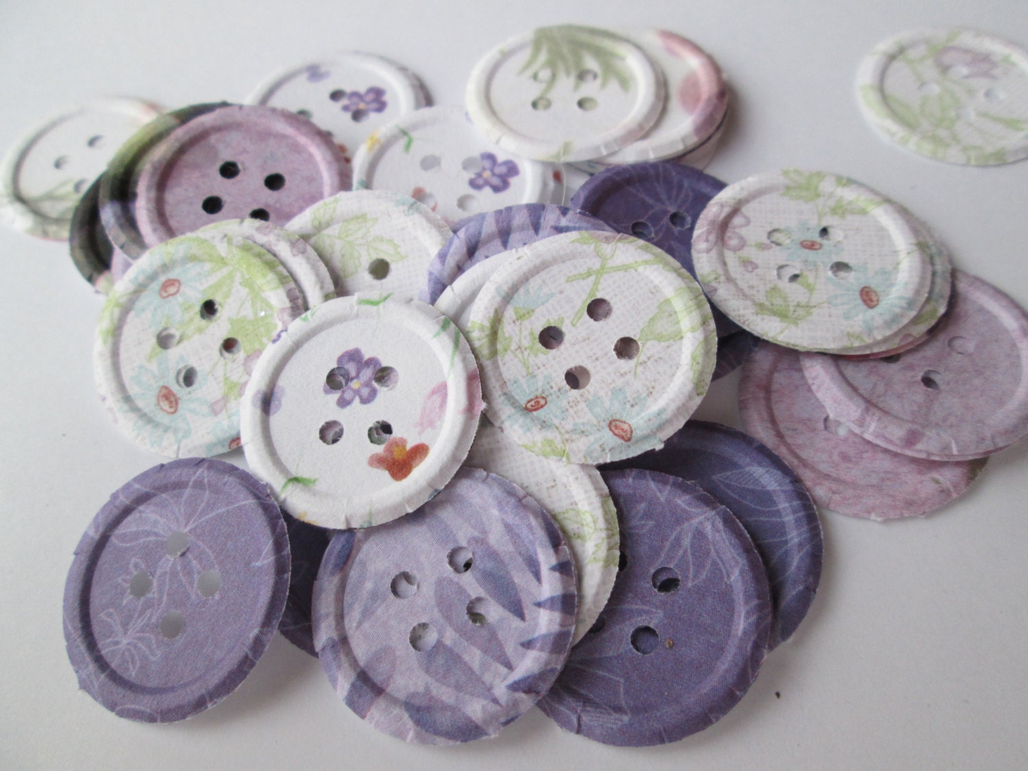 80 Purple Florals Embossed Paper Buttons