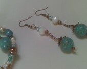 Exquisite Magnesite Double Bangle Bracelet and Drop Earrings Set, Spring Jewelry SET, Mothers Day, Prom, Jewelry Set Sale