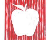 SALE Modern Abstract Apple Fruit Kitchen Poster Art Block Print 4 x 6 Home Decor / Red, Yellow / Hand Pulled Linocut