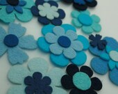 Gorgeous Wool blend felt flowers 24 piece set - blues