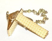 Vintage Sweater Guard Rectangular w/Faux Pearls Clip/Clasp
