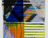 Original Painting, Orange, Blue & Yellow Geometric NY1303