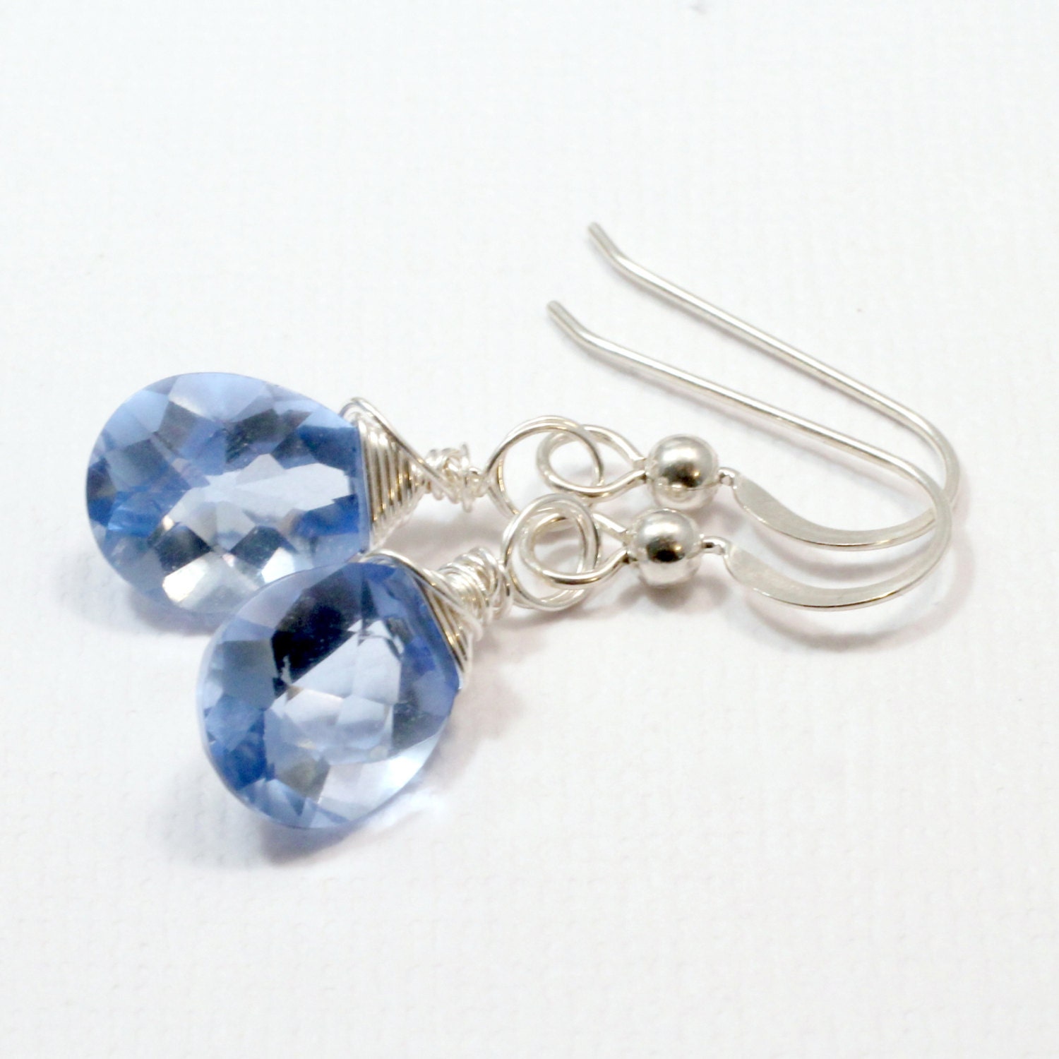 Tanzanite Quartz Earrings, Sterling Silver Pale Lavender Violet Quartz Earrings, Wire Wrapped Gemstone Jewelry