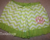 Preppy Monogrammed Ruffle Chevron Pajama Shorts in Lime, Turquoise, Hot Pink, and Orange personalized pjs