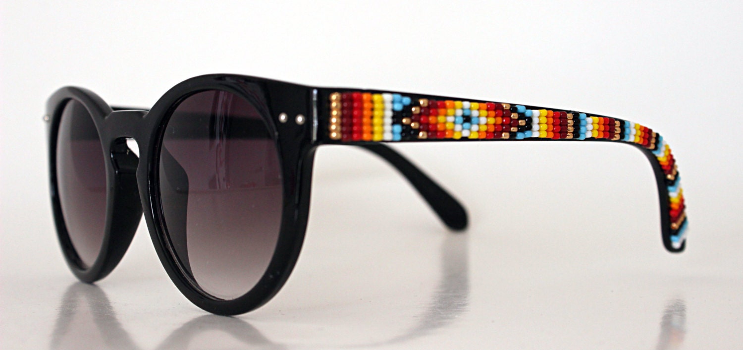 Beaded Sunglasses Round Gold