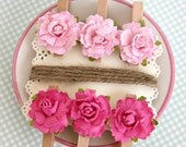 Photo and Note Garland Kit--Pink and Fuschia Flowers and Clothespins