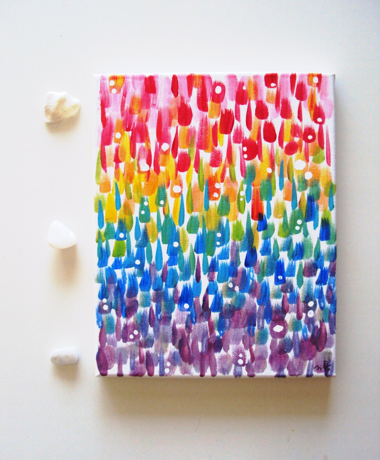 Acrylic Painting - 8 x 10 in - Framed Canvas - Rainbow Drops