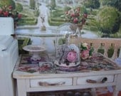 RESERVE for MEADOWLARK59 Dollhouse Miniature Shabby Chic Vintage French Inspired Glass Dome with Eiffel Tower and Souvenirs