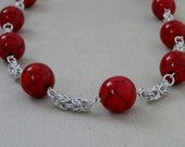 Chainmaille Necklace, Cracked Red Beads, Classic Byzantine Weave in Silver Aluminium, Handmade by Lace Metal on Etsy