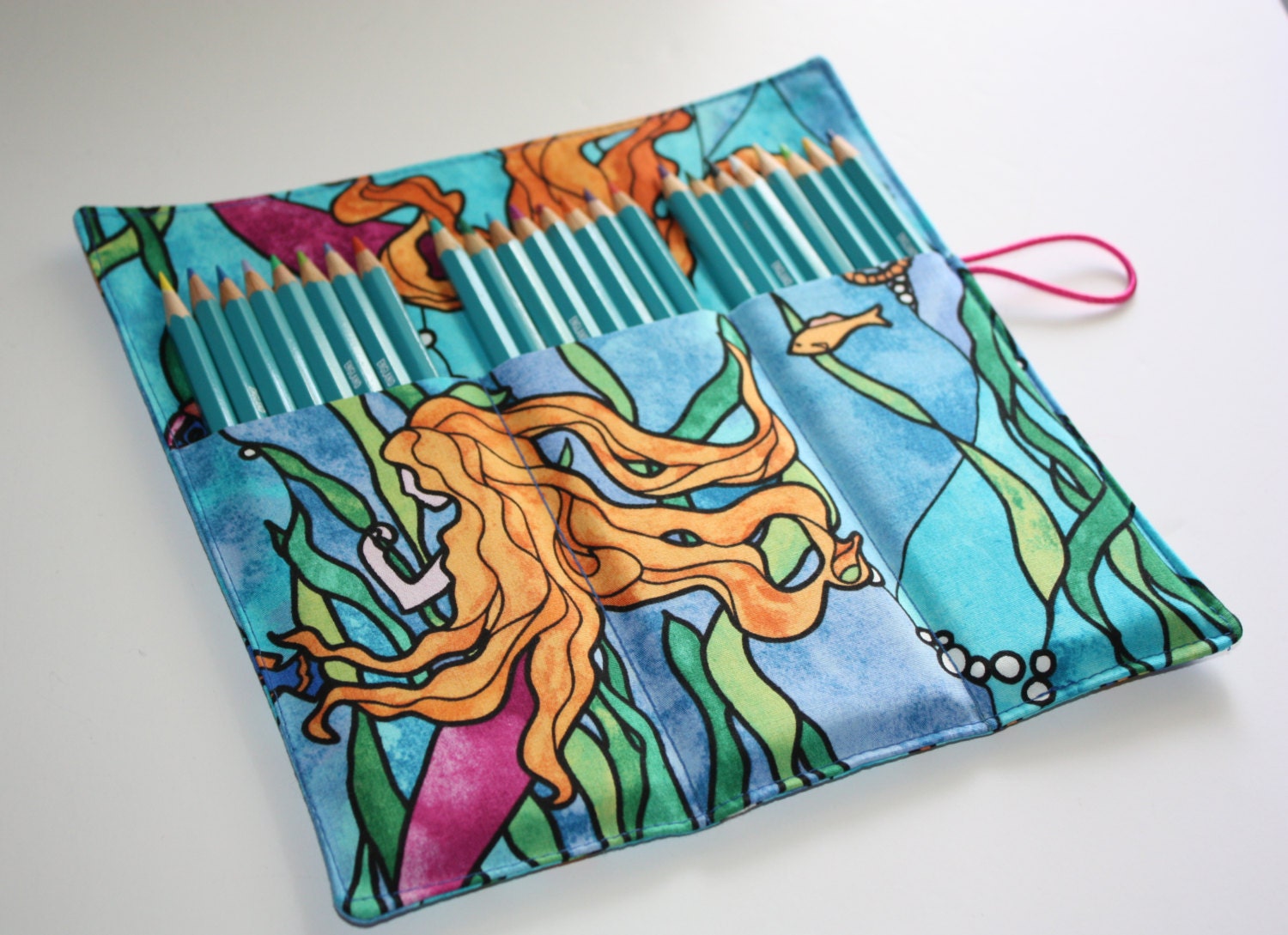 Mermaid Roll-Up Carrying Case for Pencils, Markers, Sharpies, Art Supplies Case Beautiful Mermaid