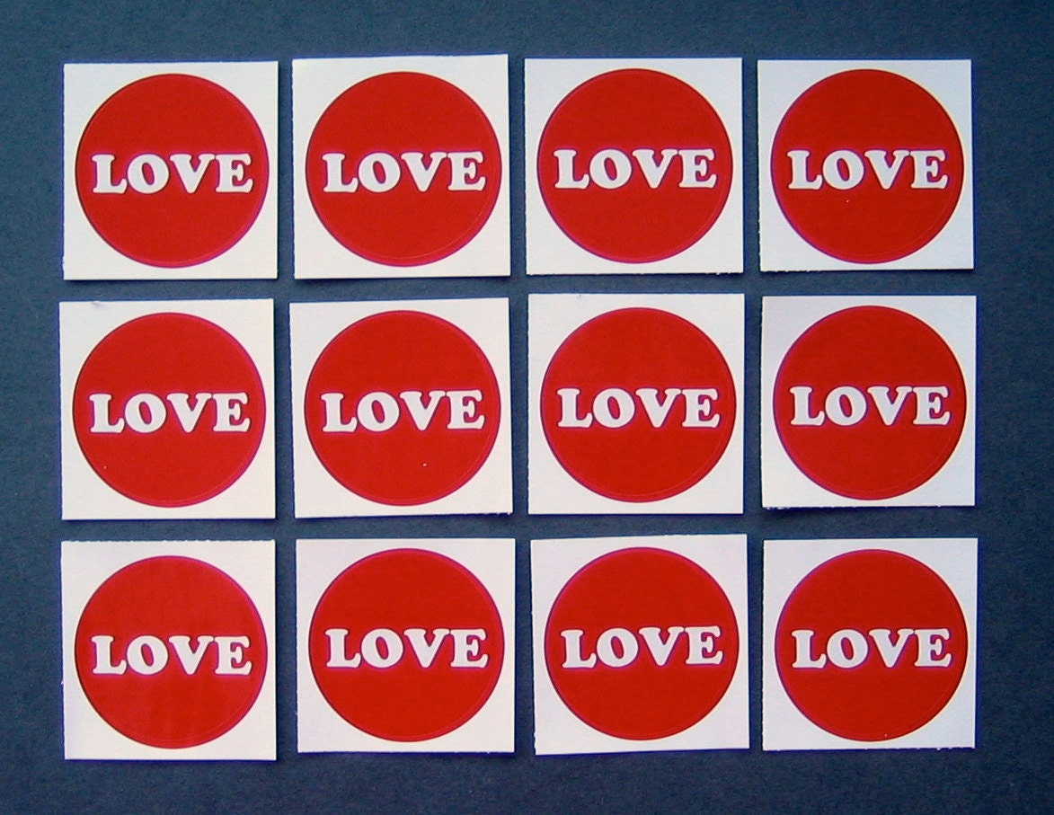 12 pack - small red LOVE circle stickers