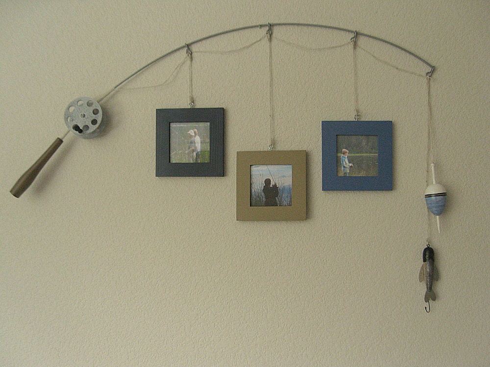 Fishing Pole Picture Frame - Metal Silver - 3 Frames