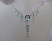 Fluorite & Raw Aquamarine Crystal Necklace Pendant with Emeralds Opal Green Amethyst
