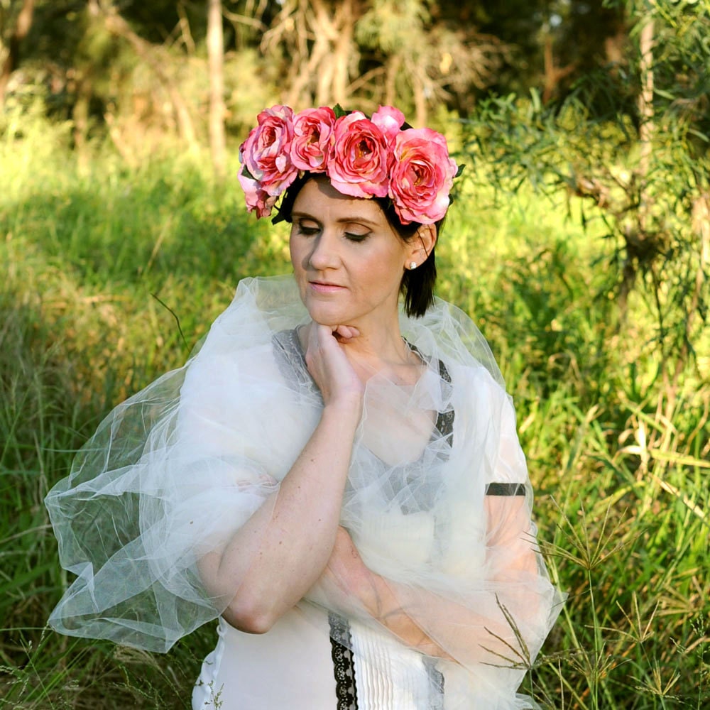 Large Rose Flower Crown, Floral Headpiece, Wedding Head Piece, Bridal Hair Accessory, Woodland Floral Headband, Rose Headpiece