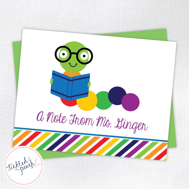 Personalized Teacher Worm Folded Note Cards - Set of 10 - Teacher Stationery / Gift Il_170x135
