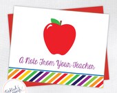 Teacher Apple Folded Note Cards - Set of 10 - Teacher Stationery / Gift Il_170x135