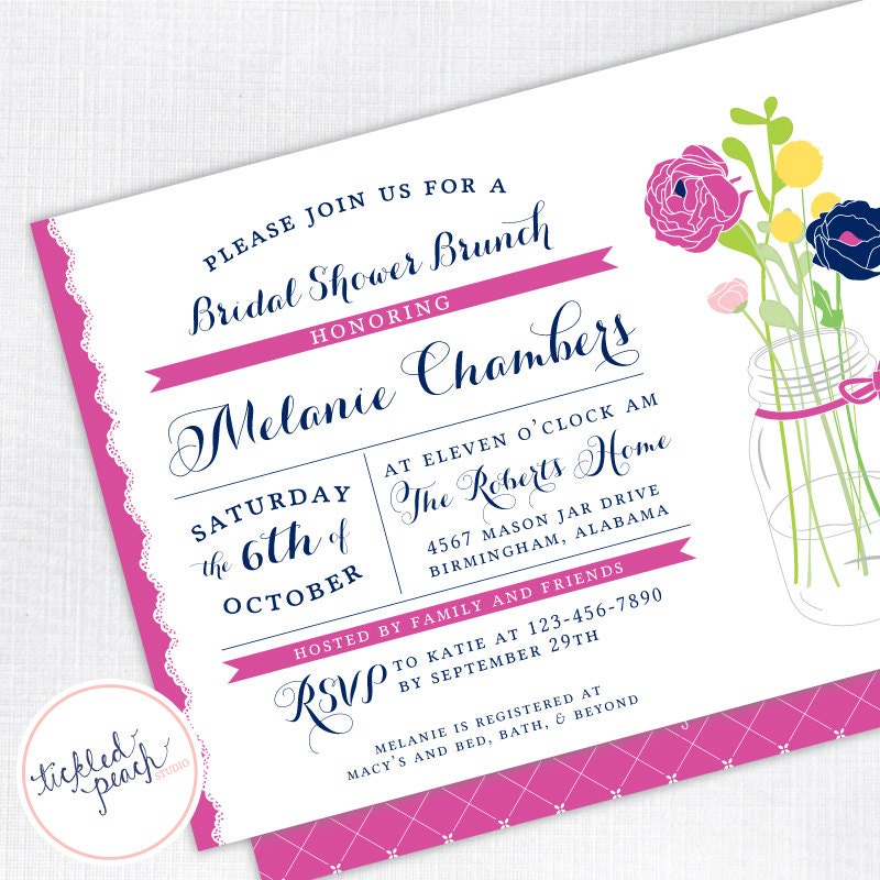 Vintage Mason Jar Bridal Shower Invitation - navy, fuchsia - Custom Bridal Shower Invite - DEPOSIT or digital delivery option Il_170x135