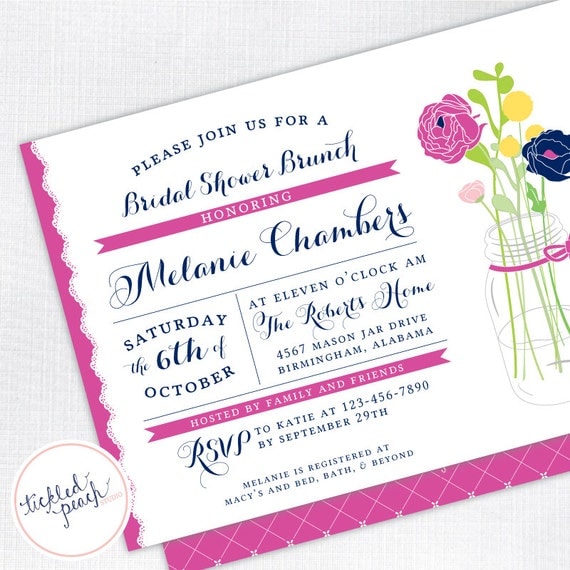 Vintage Mason Jar Bridal Shower Invitation - navy, fuchsia - Custom Bridal Shower Invite Il_570xn