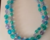 Blue and Purple Transparent Beaded Statement Necklace