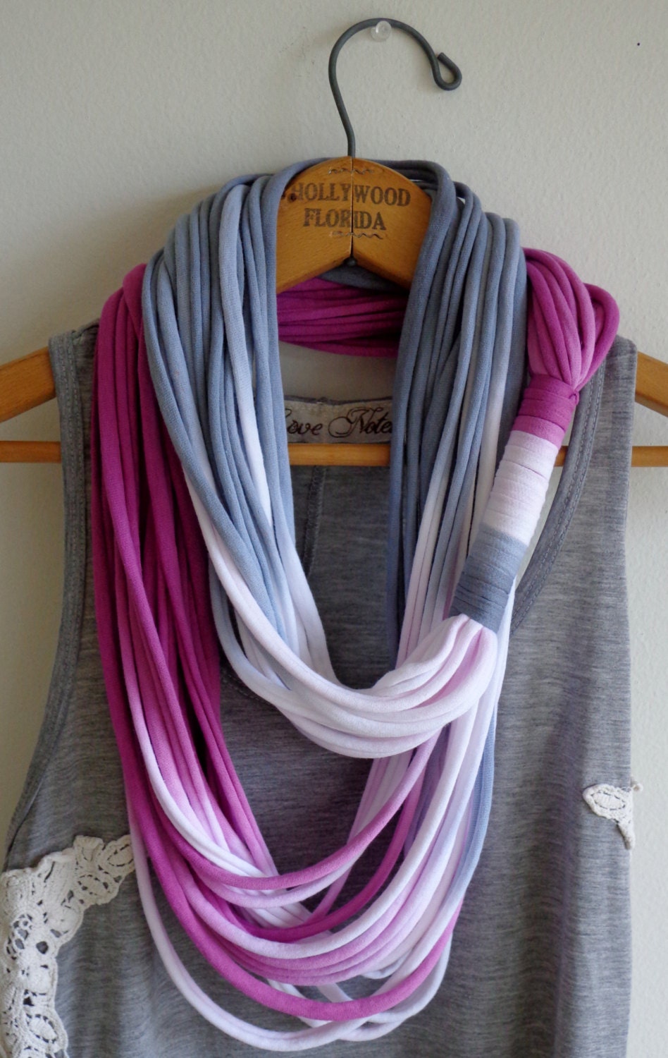 String Theory...Multi string infinity scarf in ombre of violet and gray