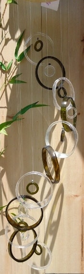 RECYCLING WINE & CLEAR bottles into musical windchimes, handmade wind chimes, wind chime, green and eco friendly, garden decor, mobile 114