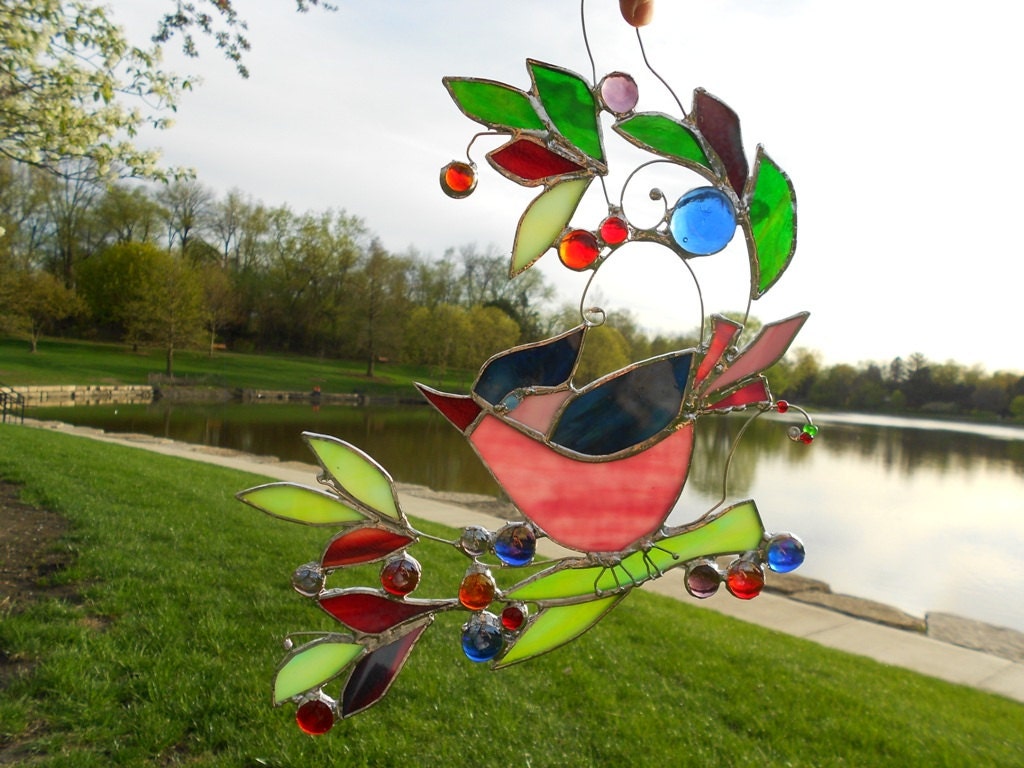 The Happy Bird. Home Decor. Stained Glass Suncatcher