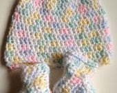 Crochet Baby Multi-Colored Spring Beanie and Booties Set