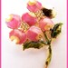 Vintage Flower Brooch Pin Signed KC Pink Green Enamel Gold Metal 2 1/4" VG