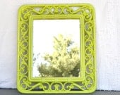 Lime Green Upcycled Vintage Mirror...great for Modern decor Teen Bedroom Playroom Bamboo like Scrolly Pop Art
