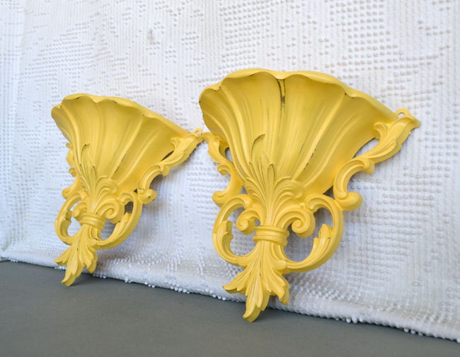 CUSTOM Color Ornate Wall Pockets set of 2- YOU Choose Color Upcycled Traditional or Mid Century Modern Shabby Chic Wall Decor