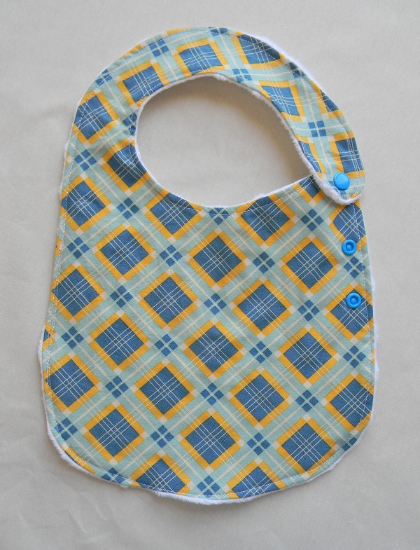 Blue and Yellow Argyle Adjustable Side Snap Bib