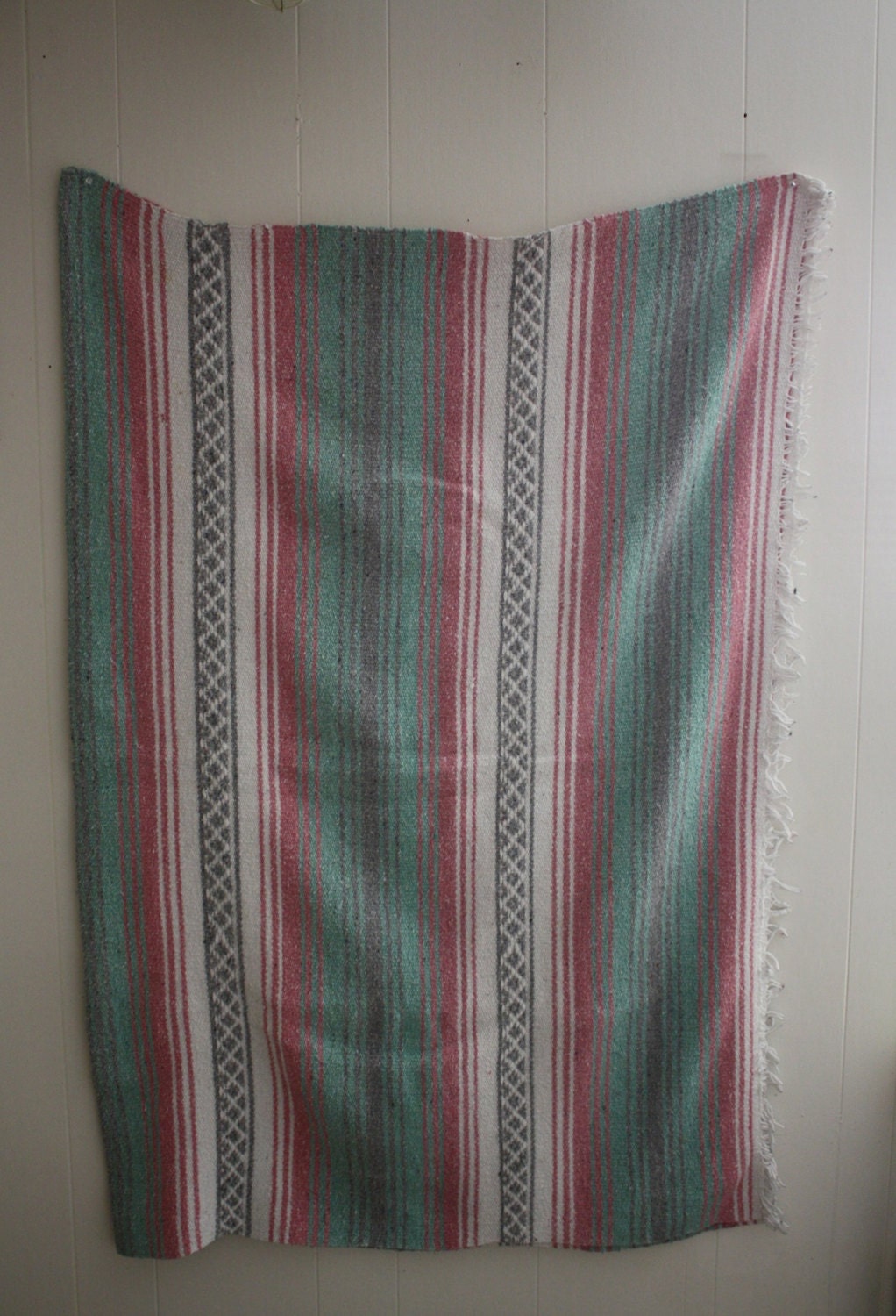 Vintage Pink/Green Mexican Southwestern Throw Blanket